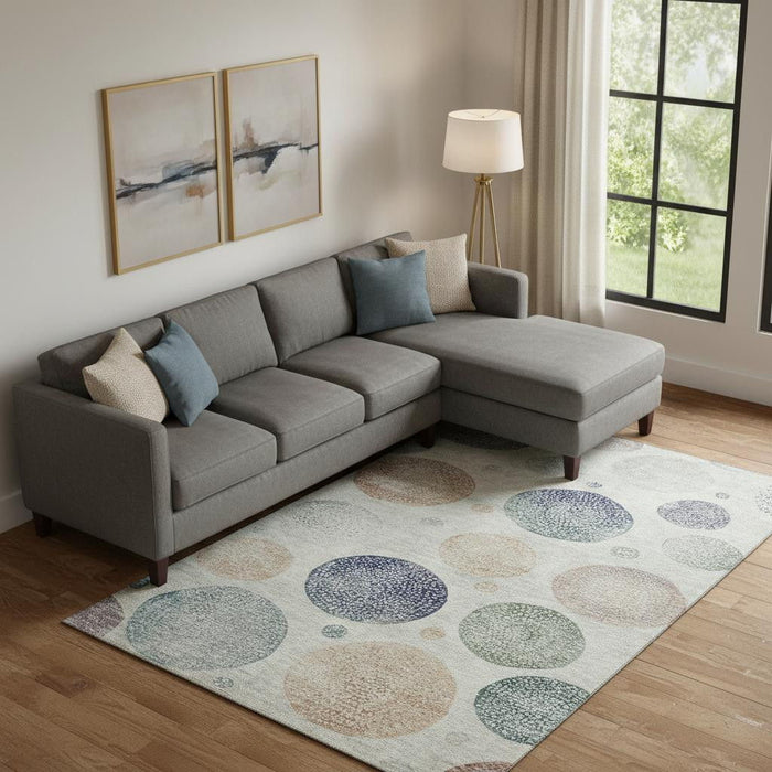 10' X 14' Geometric Washable Area Rug With UV Protection (707359) - Beige / Blue