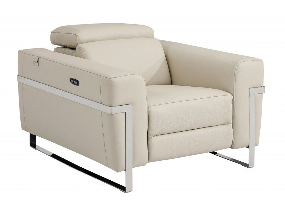 Leather Power Recliner Chair - Beige