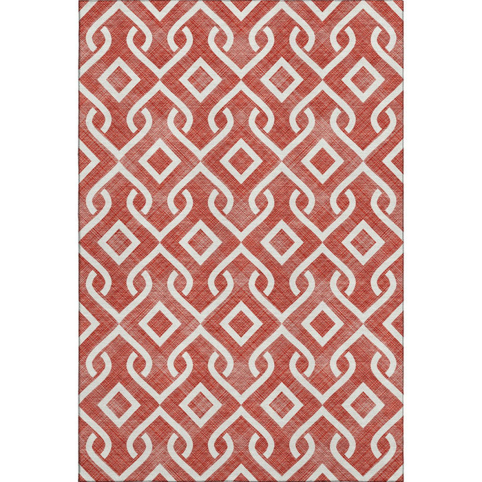 10' X 14' Geometric Washable Area Rug With UV Protection (652569) - Red / Ivory
