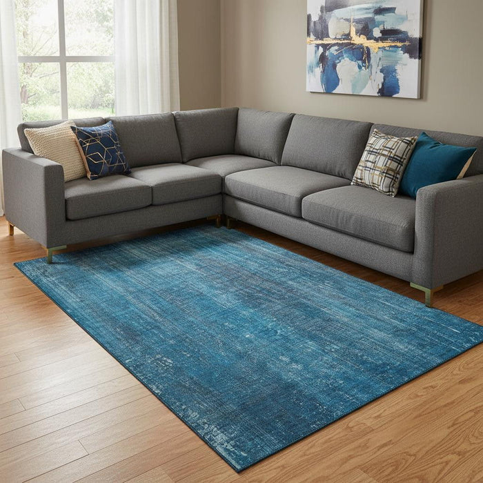 8' X 10' Striped Washable Area Rug With UV Protection (648722) - Blue / Gray