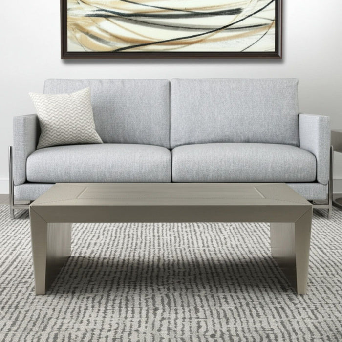 54" Aluminum And Solid Wood Sled Coffee Table - Silver