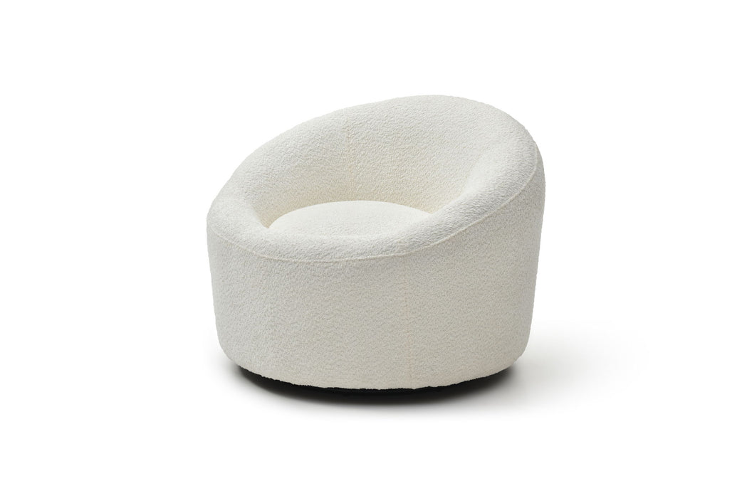Boucle Swivel Lounge Chair - White