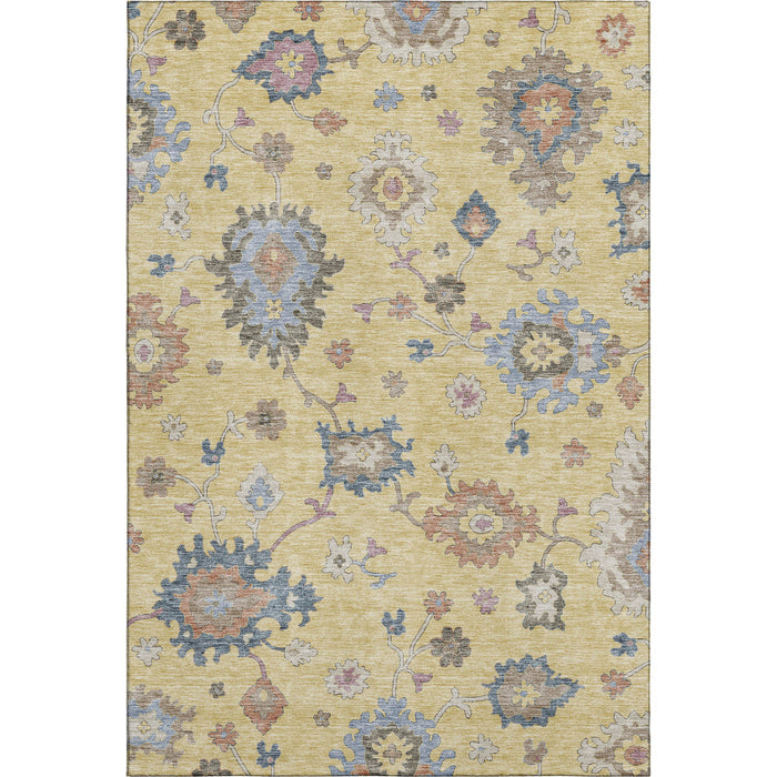 10' X 14' Floral Washable Area Rug With UV Protection (688486) - Gold / Blue / Ivory