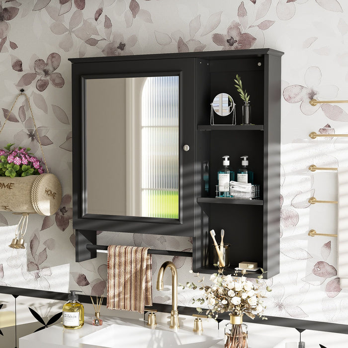 Giga wall-mounted bathroom medicine cabinet with large mirror door, adjustable shelves, and three open storage levels.