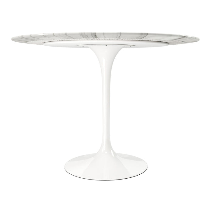 40" Rounded Stone And Metal Pedestal Base Dining Table - White