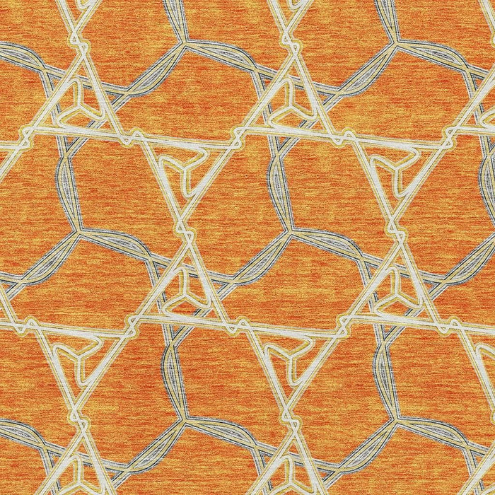 10' X 14' Geometric Washable Area Rug With UV Protection (676014) - Orange / Ivory / Blue