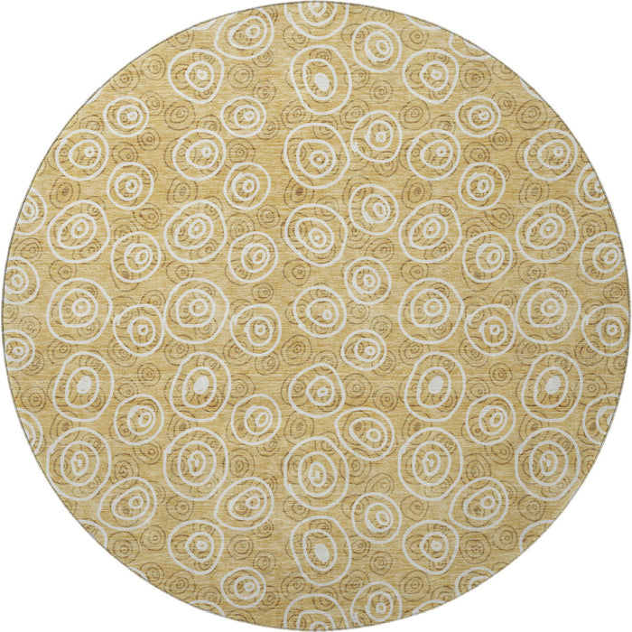 8' Polka Dot Washable Round Rug With UV Protection - Gold And Ivory