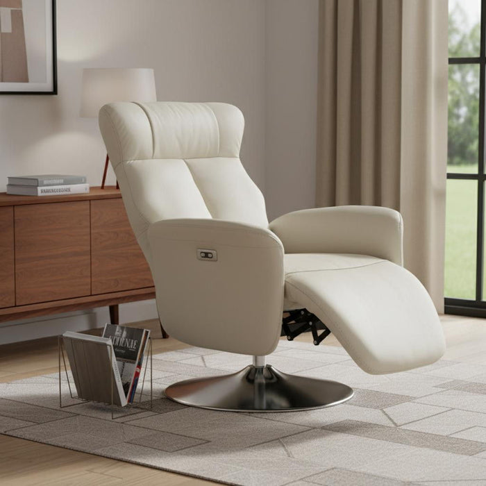 Tufted Genuine Leather Power Swivel Recliner (730560) - Sand