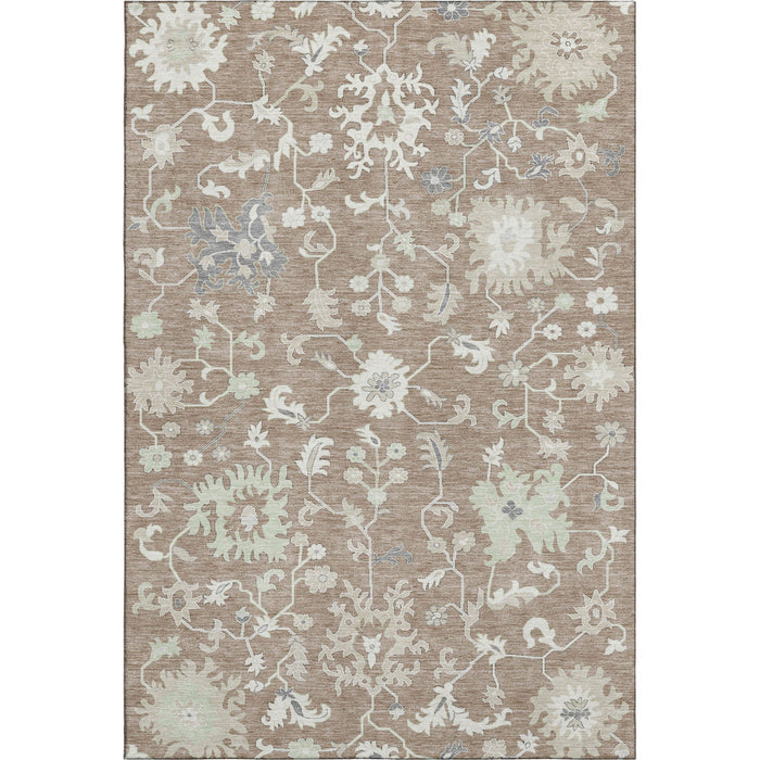 10' X 14' Floral Washable Area Rug With UV Protection (705929) - Taupe / Ivory / Gray