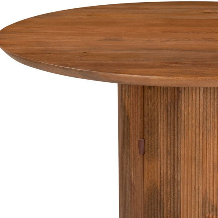 56" Solid Wood Ribbed Texture Pedestal Base Round Dining Table - Brown