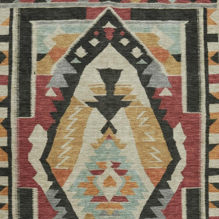 10' X 14' Tribal Washable Area Rug With UV Protection (708007) - Red / Charcoal / Gold