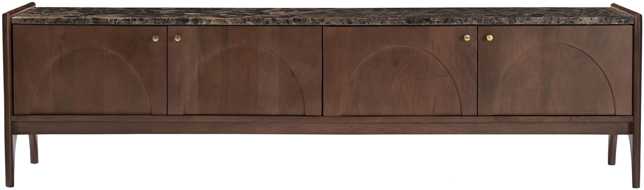 Veya 71-inch media console with genuine marble top and mango wood legs by Meridian Furniture, modern TV stand design.