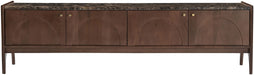 Veya 71-inch media console with genuine marble top and mango wood legs by Meridian Furniture, modern TV stand design.