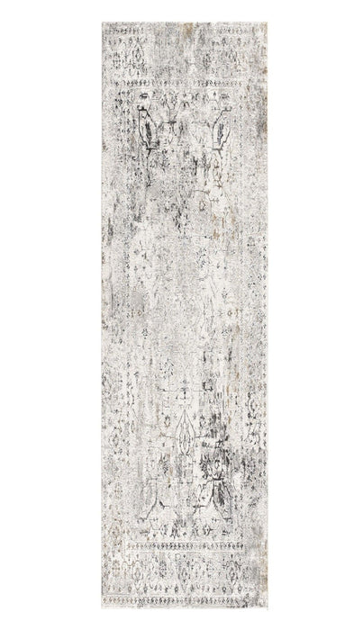20' Oriental Washable Non Skid Runner Rug - Gray And Ivory