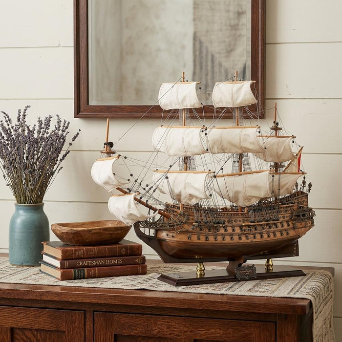 Hand Painted Model Boat (624647) - Dark Brown / Beige