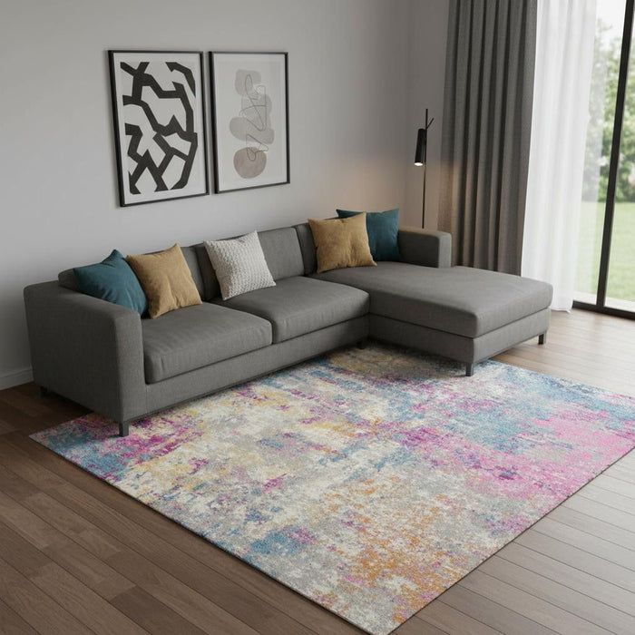 6' X 9' Abstract Area Rug (550264) - Ivory / Blue / Yellow