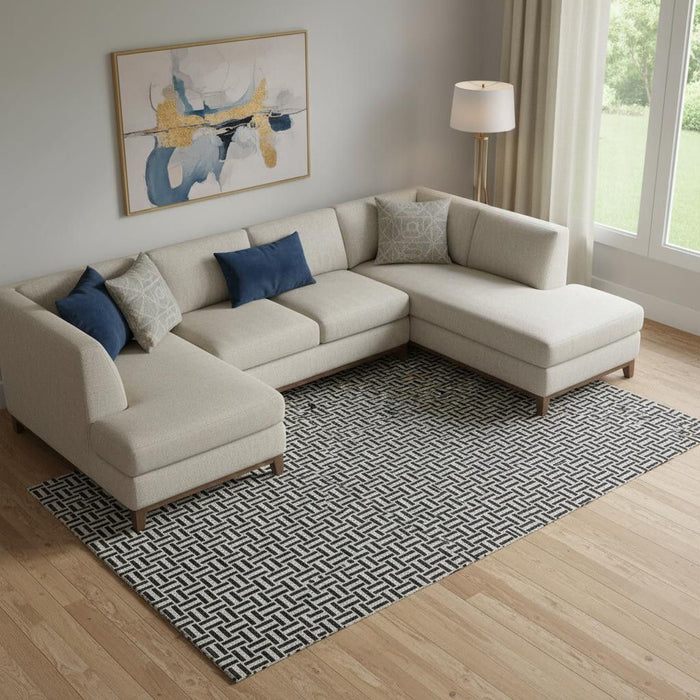10' X 14' Geometric Washable Area Rug With UV Protection (672392) - Black / Ivory