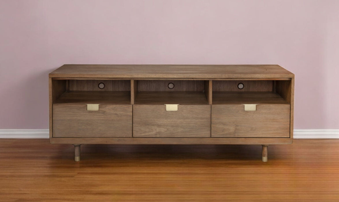 Solid Wood Open Shelving TV Stand - Sand