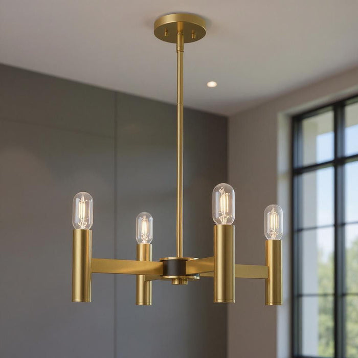 19" Four Light Dimmable Chandelier With Shades - Brass