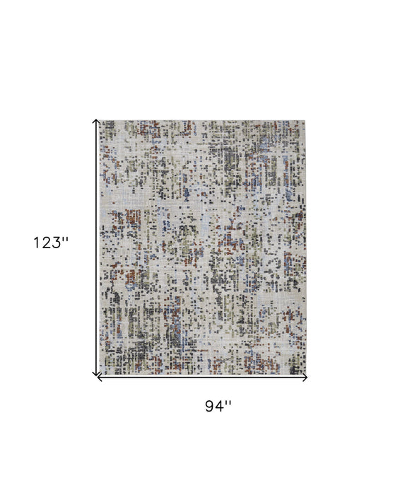 8' x 10' Abstract Power Loom Area Rug - Ivory Green And Blue