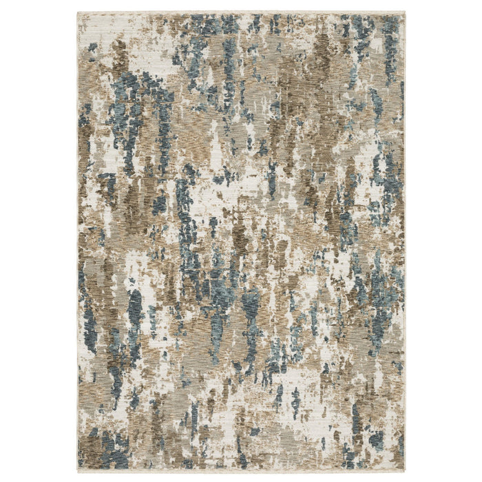 5' X 8' Abstract Area Rug With Fringe (575155) - Beige / Ivory / Teal