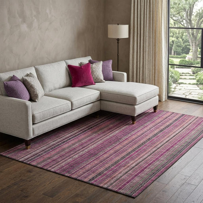 10' X 14' Striped Washable Area Rug With UV Protection (696218) - Pink / Gray / Mauve