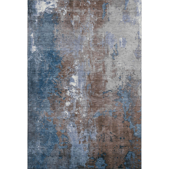 10' X 14' Abstract Washable Area Rug With UV Protection (706343) - Coffee / Blue