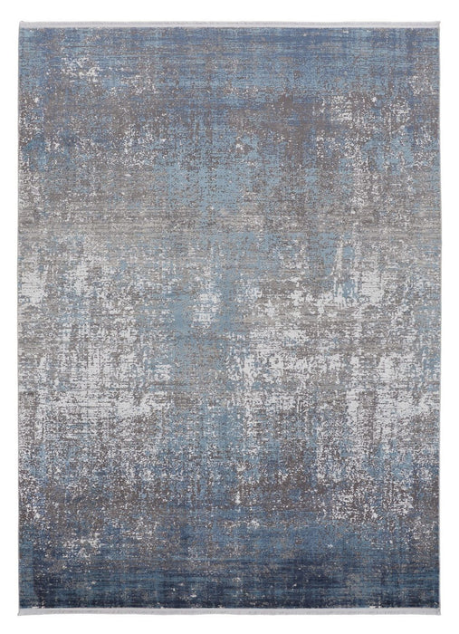 12' x 15' Abstract Power Loom Distressed Area Rug With Fringe - Blue Gray And Silver