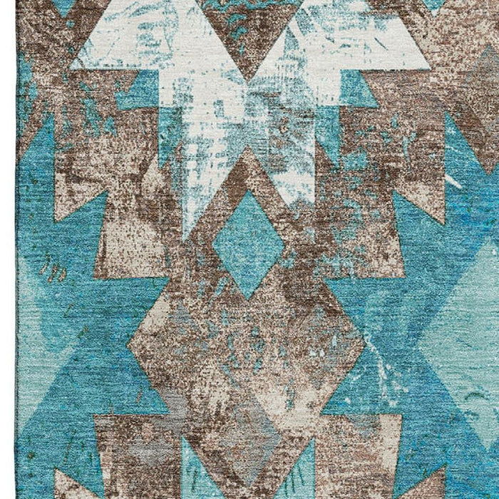 10' X 14' Southwestern Washable Area Rug With UV Protection (706661) - Teal / Taupe / Ivory