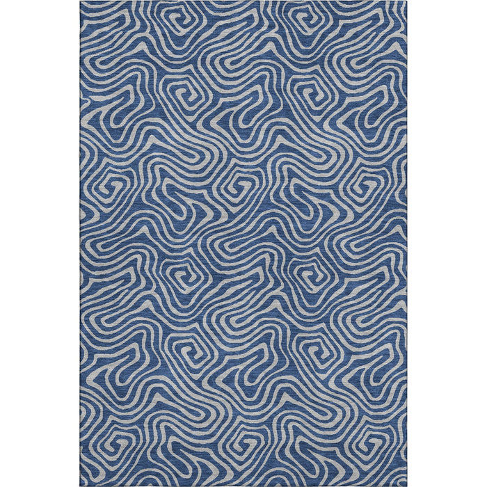 10' X 14' Abstract Washable Area Rug With UV Protection (680975) - Navy Blue / White