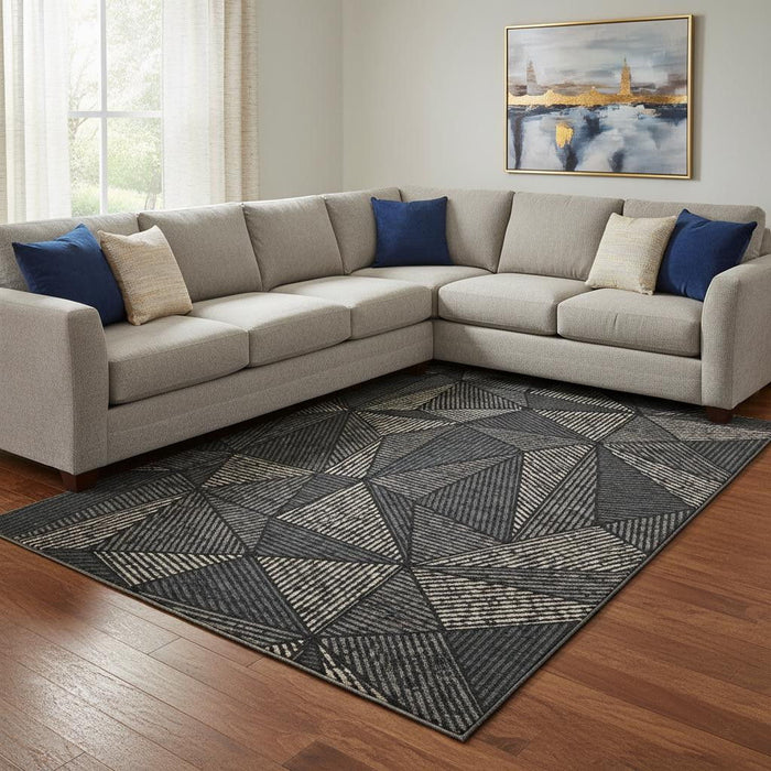 10' X 14' Geometric Washable Area Rug With UV Protection (651935) - Black / Ivory