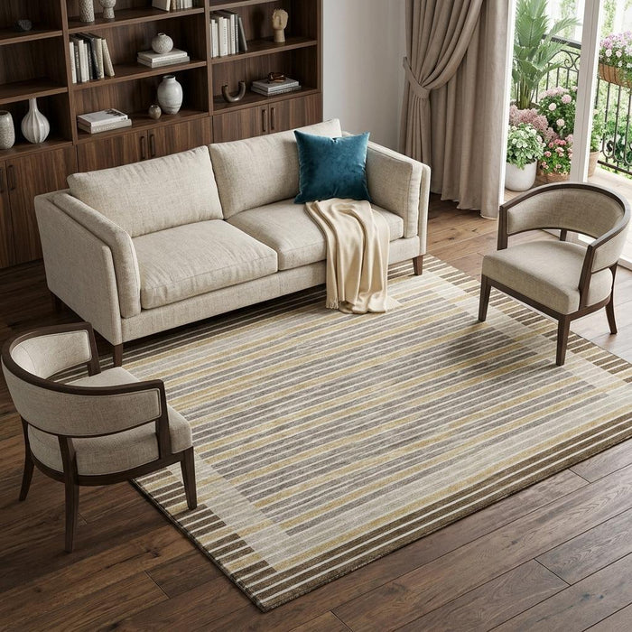 10' X 14' Striped Washable Area Rug With UV Protection (693462) - Brown / Gold / Silver