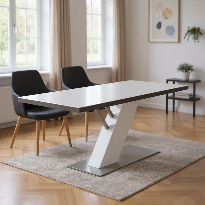 63" Wood And Metal Pedestal Base Dining Table - White