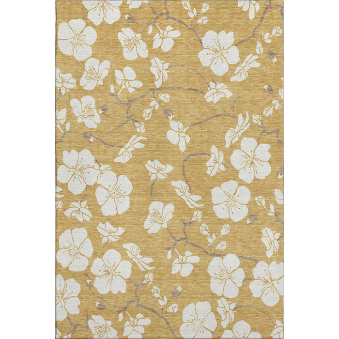 10' X 14' Floral Washable Area Rug With UV Protection (681035) - Gold / Ivory