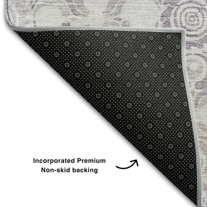 9' X 12' Medallion Washable Area Rug With UV Protection (667782) - Lavender / Ivory