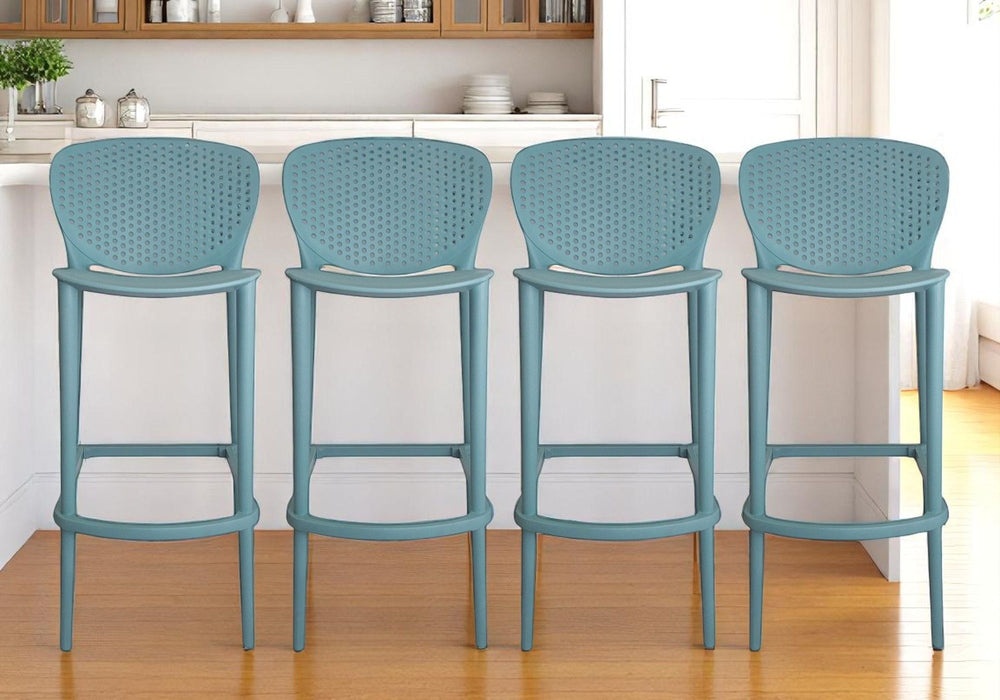30" Contemporary Heavy Duty Plastic Low Back Bar Height Bar Chairs (Set of 4) - Green