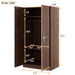 Brown Giga 2-door wooden wardrobe armoire with three storage shelves, showcasing a sturdy design and spacious interior.