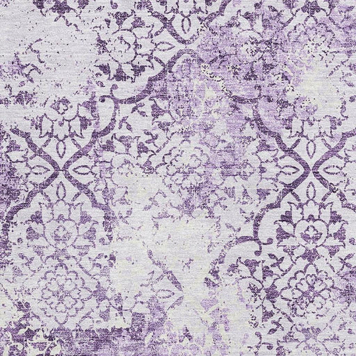 9' X 12' Abstract Washable Area Rug With UV Protection - Lavender And Ivory