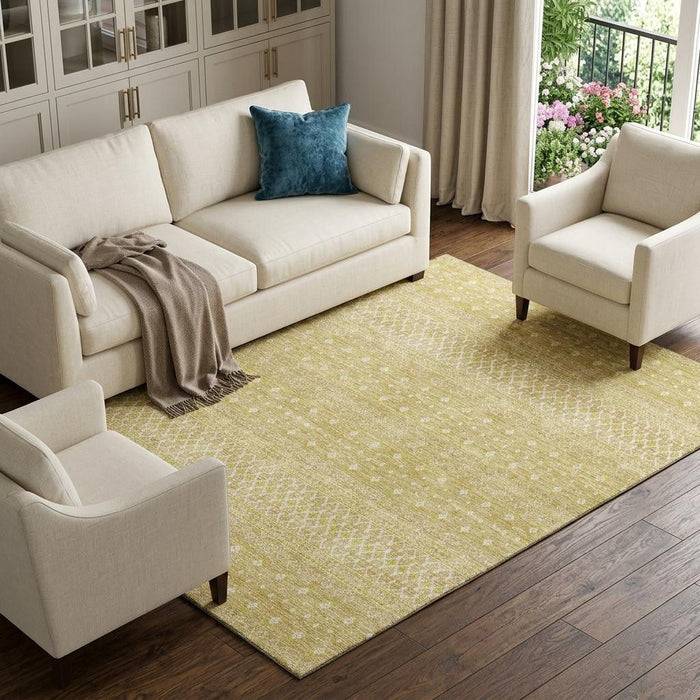 9' X 12' Tribal Washable Area Rug With UV Protection (657172) - Gold / Ivory