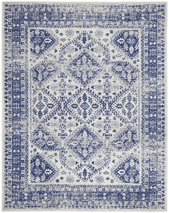 8' X 10' Geometric Distressed Area Rug (551042) - Ivory / Blue