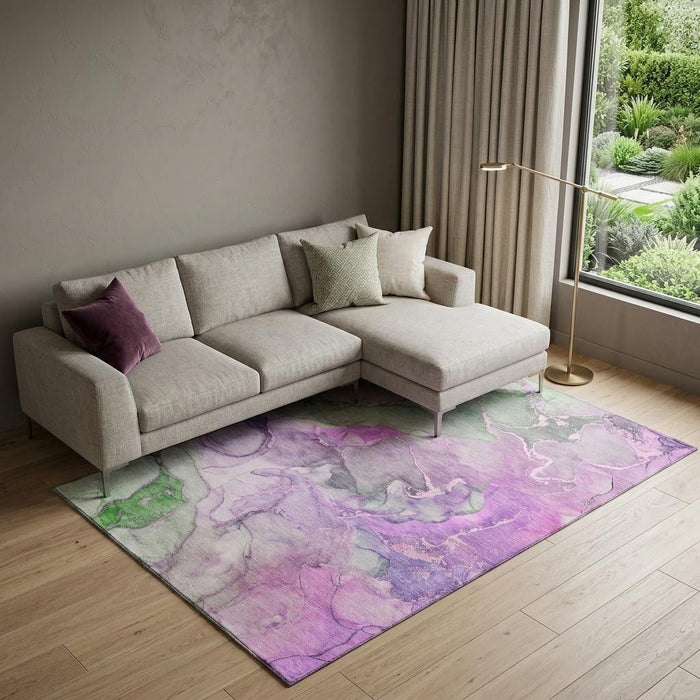 8' X 10' Abstract Washable Area Rug With UV Protection (646498) - Purple / Green / Pink