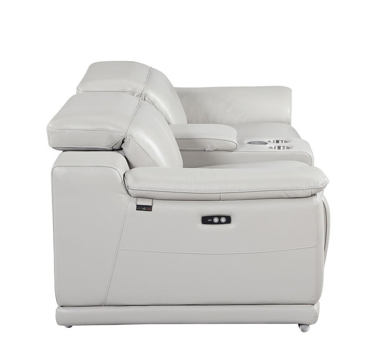 Italian Leather Power Reclining Loveseat With Storage (720574) - Light Gray / Silver