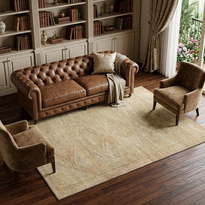 10' X 14' Abstract Geometric Washable Area Rug With UV Protection (695390) - Linen / Gold / Wheat