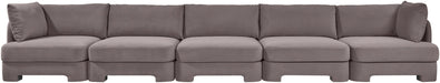Meridian Furniture Hammond velvet performance fabric 5-piece sectional sofa with upholstered cushions and modern design.