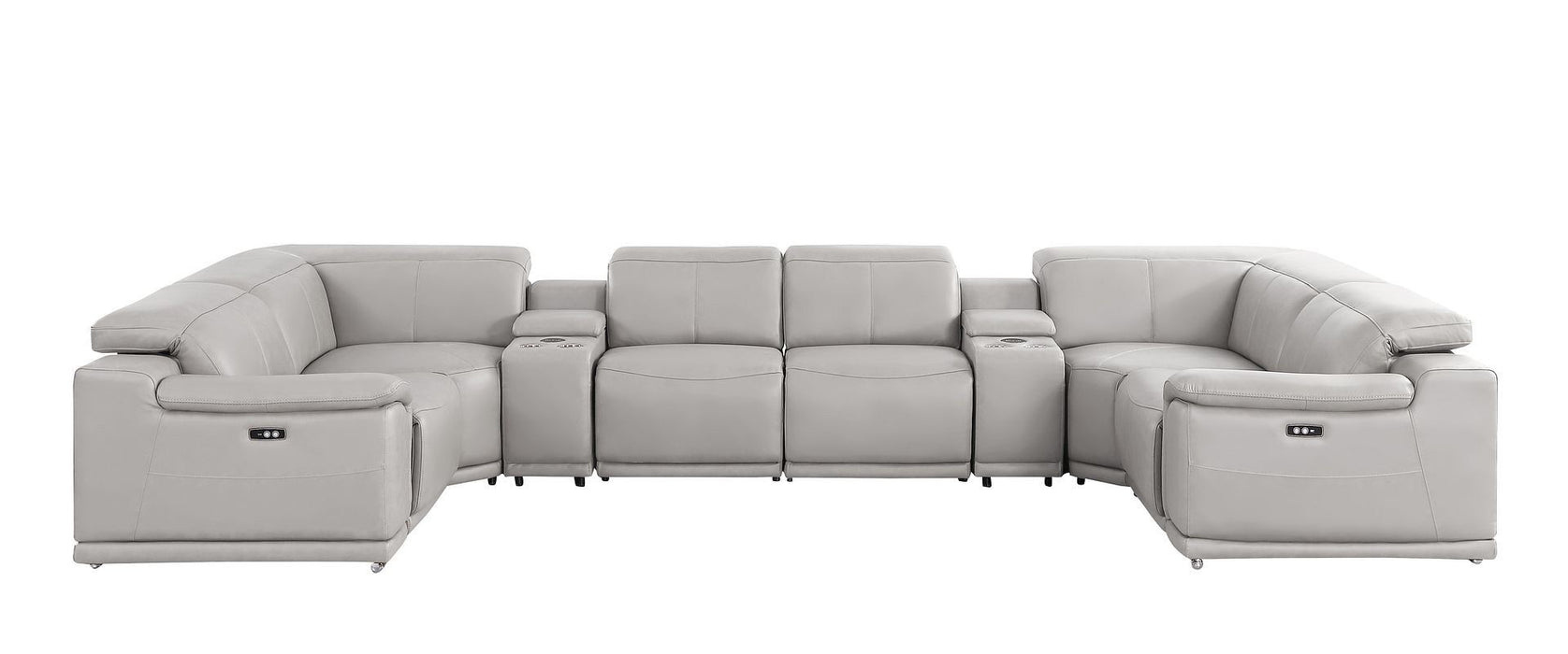 Leather Modular U-Shaped Eight Piece Corner Sectional With Console - Ash / Gray