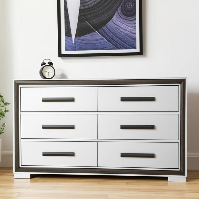 60" Wood Six Drawer Double Dresser - Gray And Black