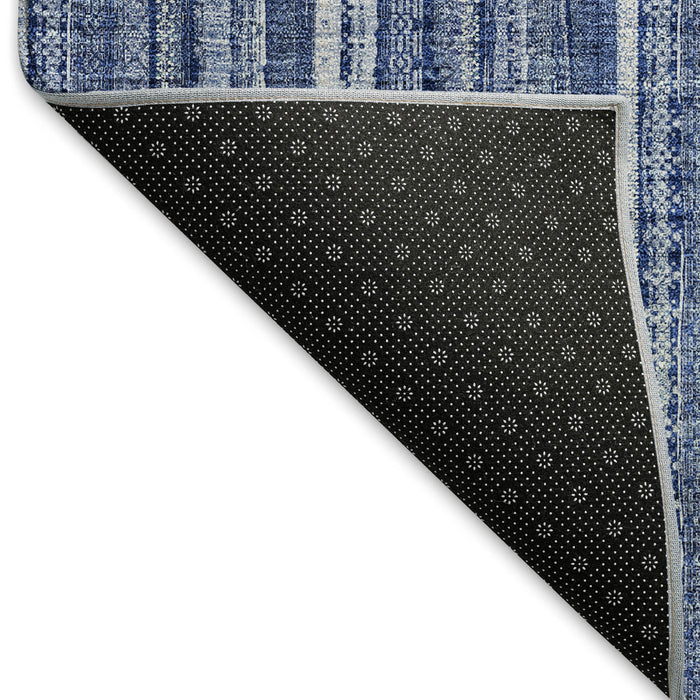 10' X 14' Striped Washable Area Rug With UV Protection (677543) - Denim Blue / Ivory