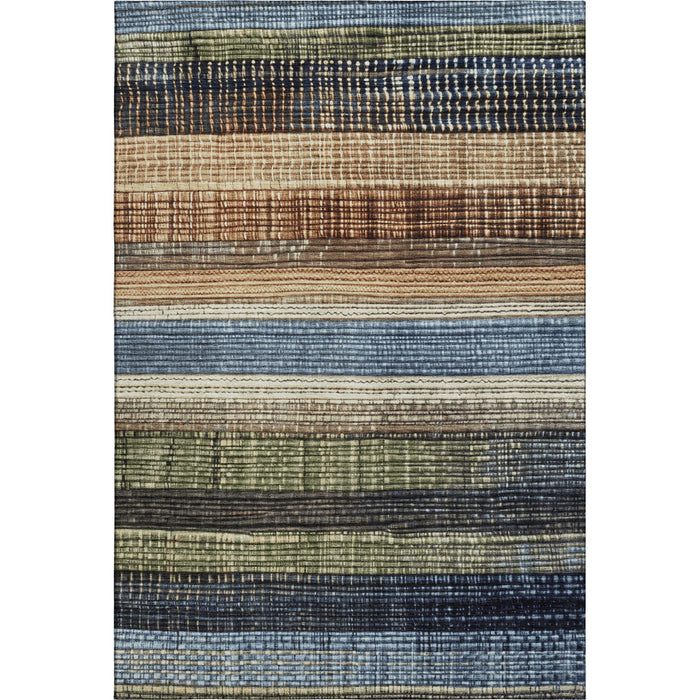 10' X 14' Striped Washable Area Rug With UV Protection (706451) - Blue / Brown / Green