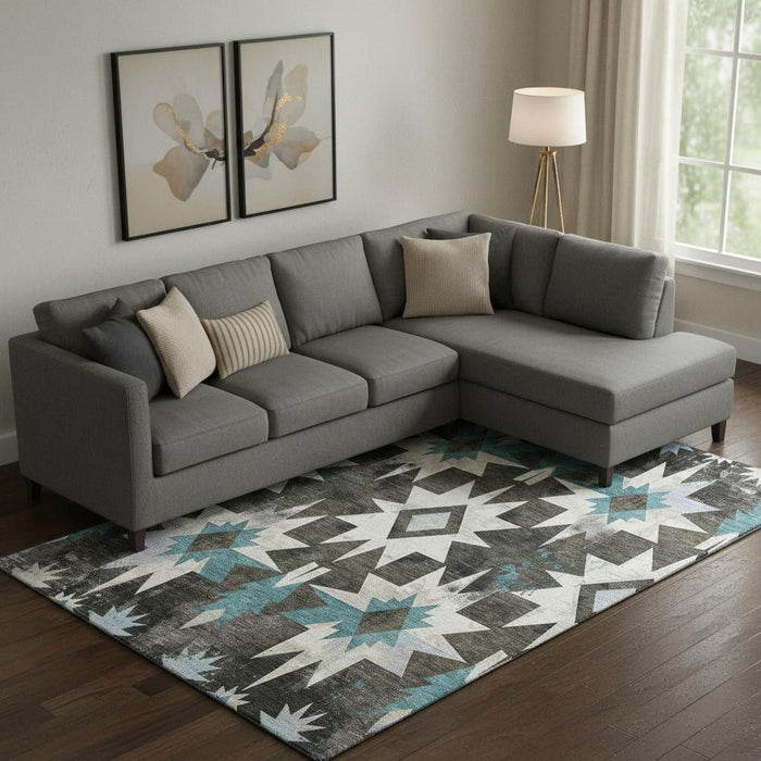 10' X 14' Diamond Washable Area Rug With UV Protection (707191) - Coffee / Blue / Ivory