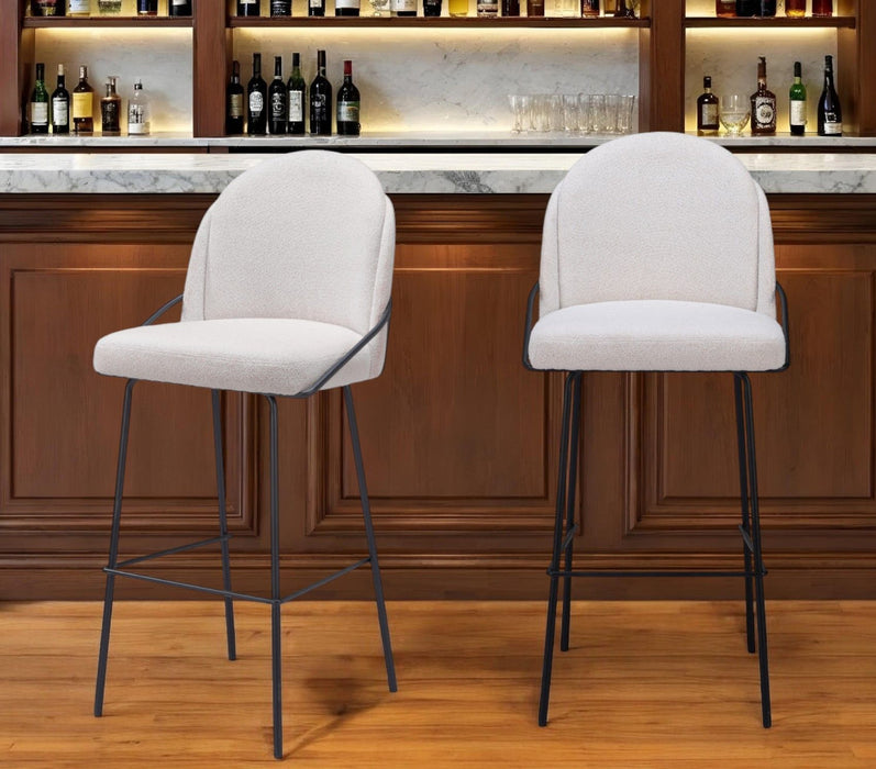 30" Shearling And Steel Bar Height Bar Chairs (Set of 2) - Ivory / Black